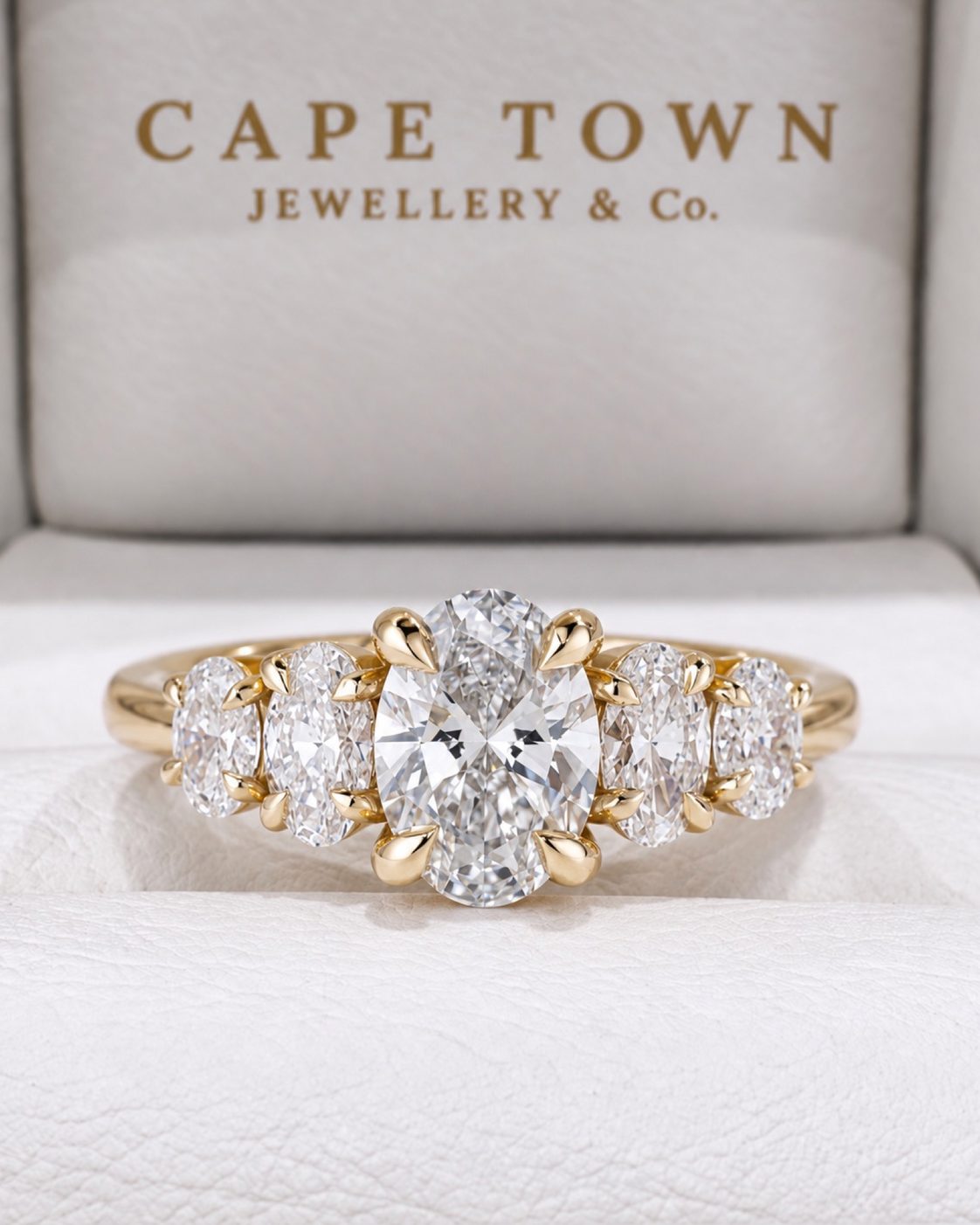 A yellow gold diamond ring in a Cape Town Jewellery & Co. ring box